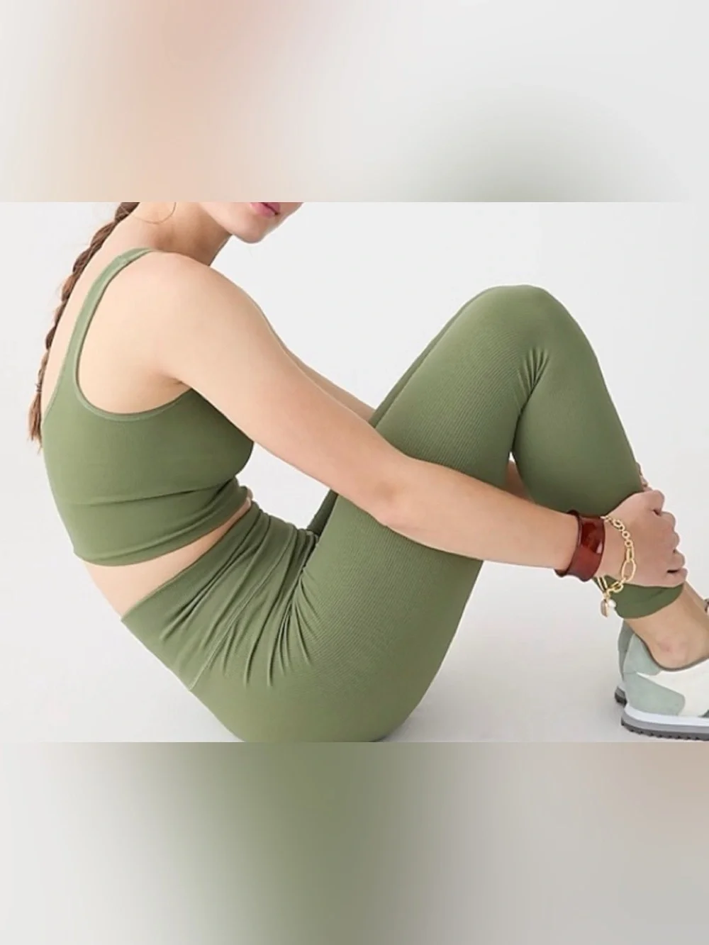 J CREW Sports Bra & Leggings Matching Set Activewear Sculpt Stretch Green Large